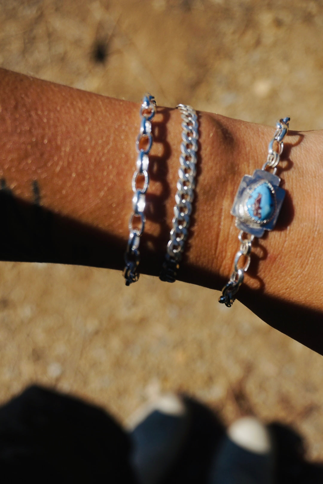 Four Directions Oval Link Turquoise Bracelet // Lavender Turquoise + Sterling Silver