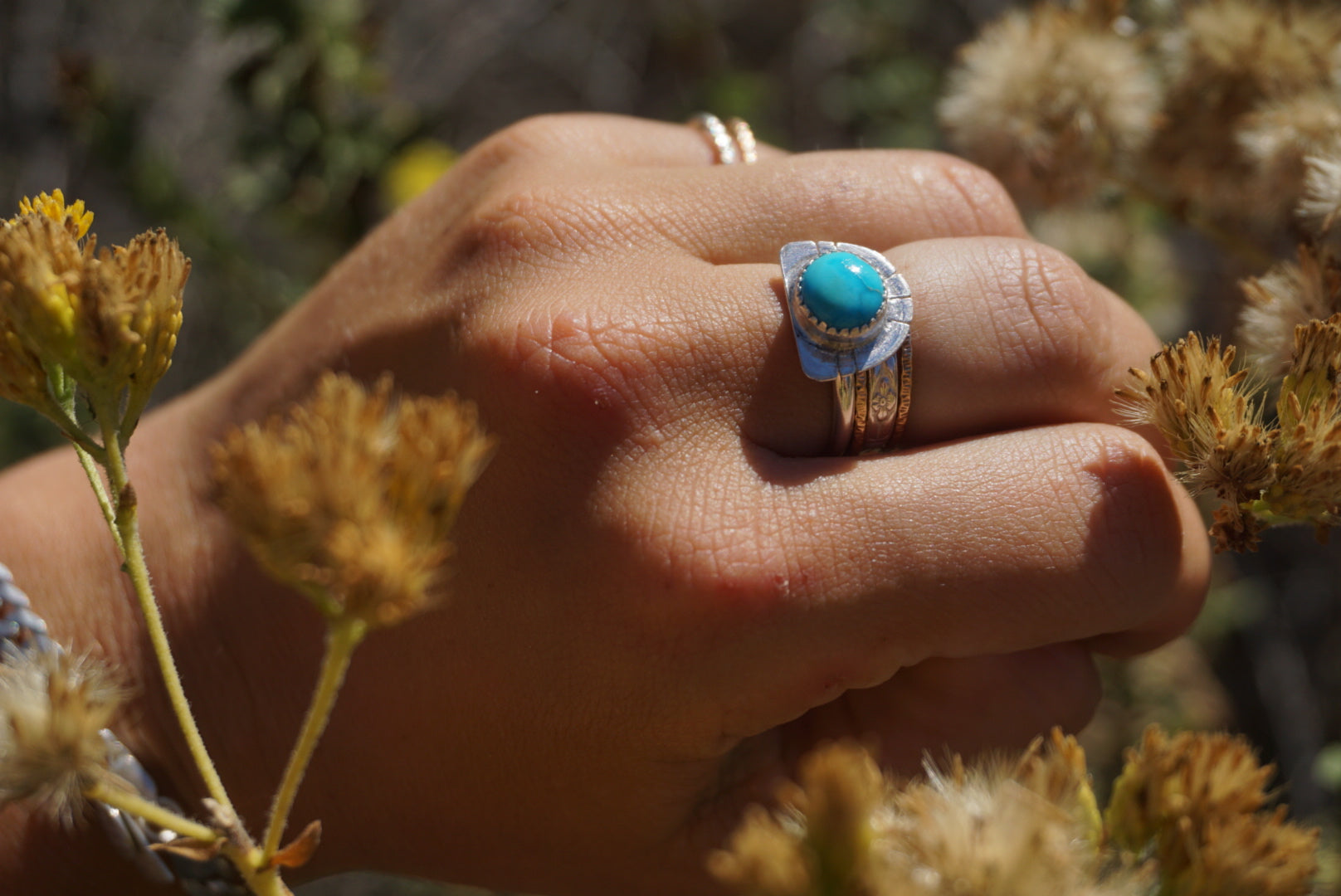 ‘Mini Feather Cut Ring #6 SIZE 7.5 // Sterling + Kingman Turquoise