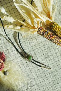 Of-the-World Western Bolo // Forest Green Pilot Mountain Turquoise, Genuine Leather + Sterling Silver