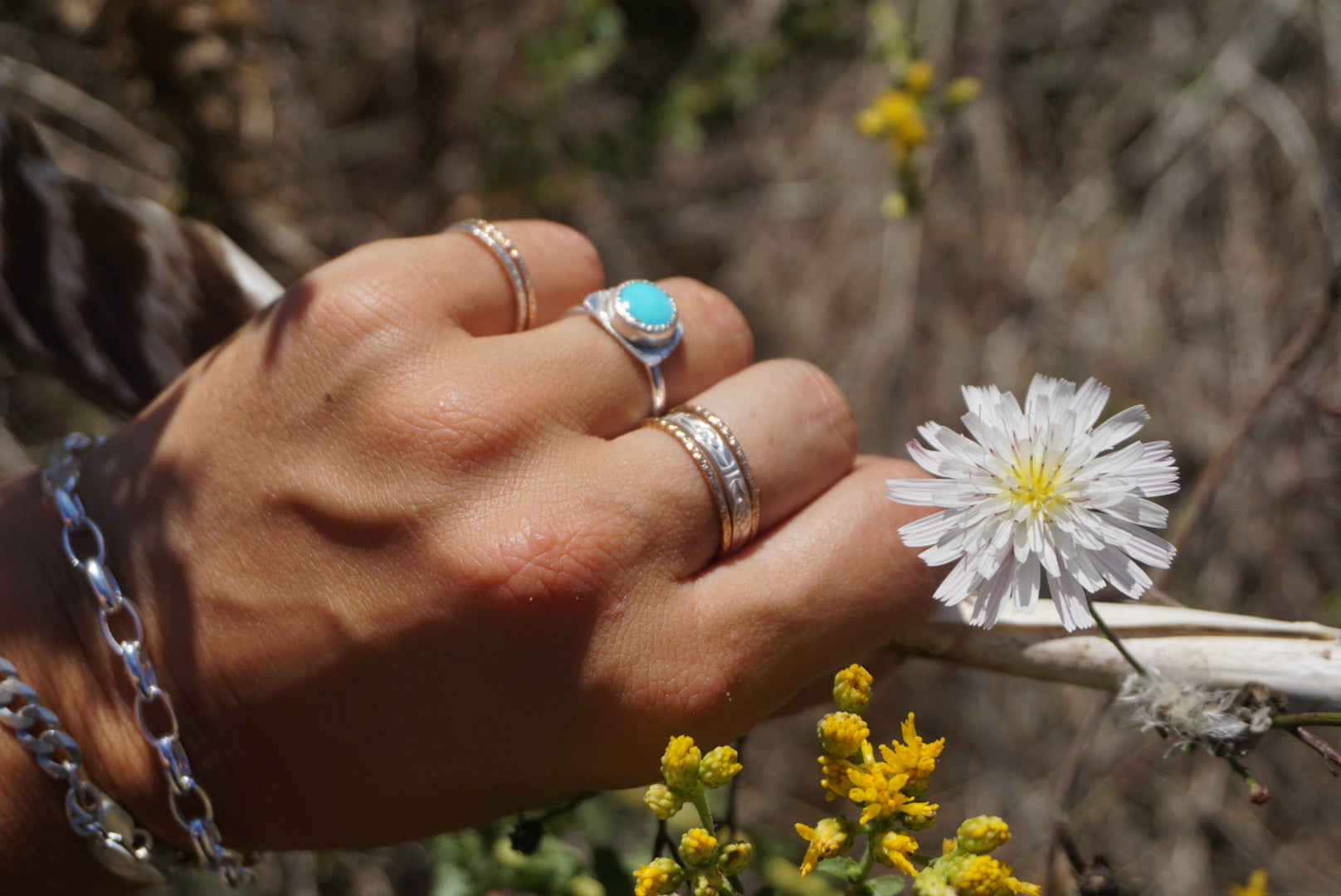 ‘Mini Feather Cut Ring #4 SIZE 7 // Sterling + Kingman Turquoise