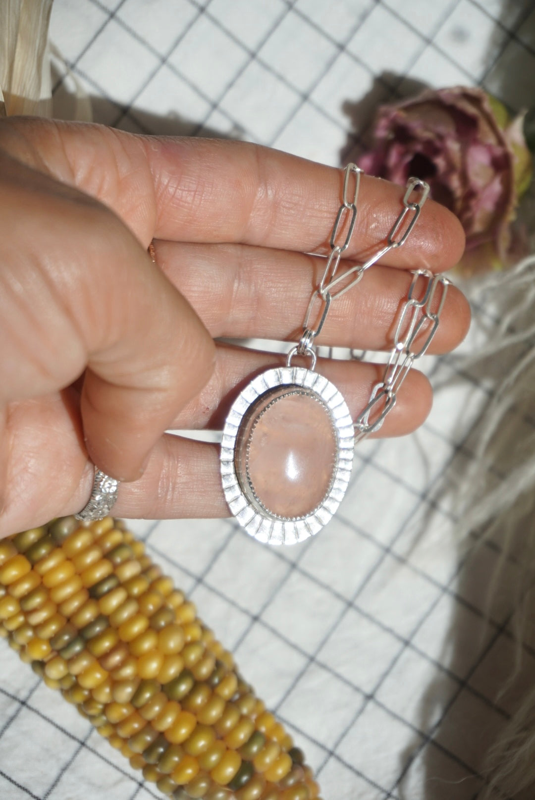 Band of Venus Necklace // Rose Quartz + Paperclip Chain