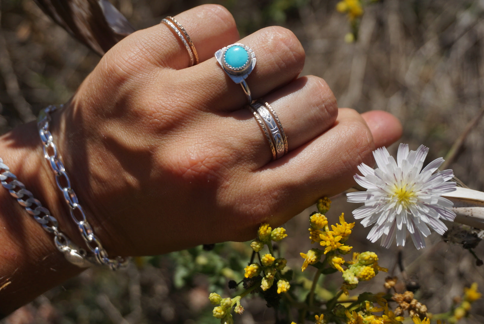 ‘Mini Feather Cut Ring #4 SIZE 7 // Sterling + Kingman Turquoise