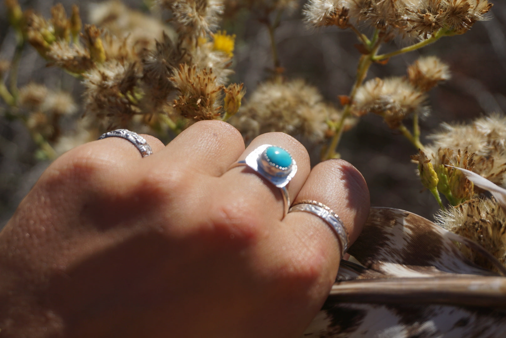 ‘Mini Feather Cut Ring #2 SIZE 8 // Sterling + Kingman Turquoise