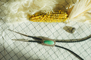Of-the-World Western Bolo // Aqua Pilot Mountain Turquoise, Genuine Leather + Sterling Silver