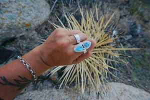 Floral Band Ring, Double Stone, Size 9.25 // Lavender Turquoise + Sterling Silver