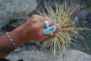 Floral Band Ring, Double Stone, Size 9.25 // Lavender Turquoise + Sterling Silver