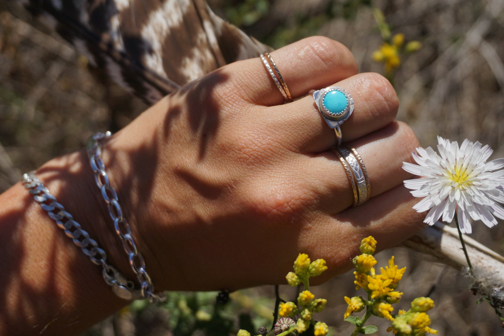 ‘Mini Feather Cut Ring #4 SIZE 7 // Sterling + Kingman Turquoise