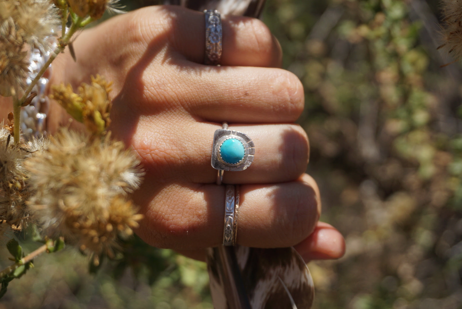 ‘Mini Feather Cut Ring #2 SIZE 8 // Sterling + Kingman Turquoise