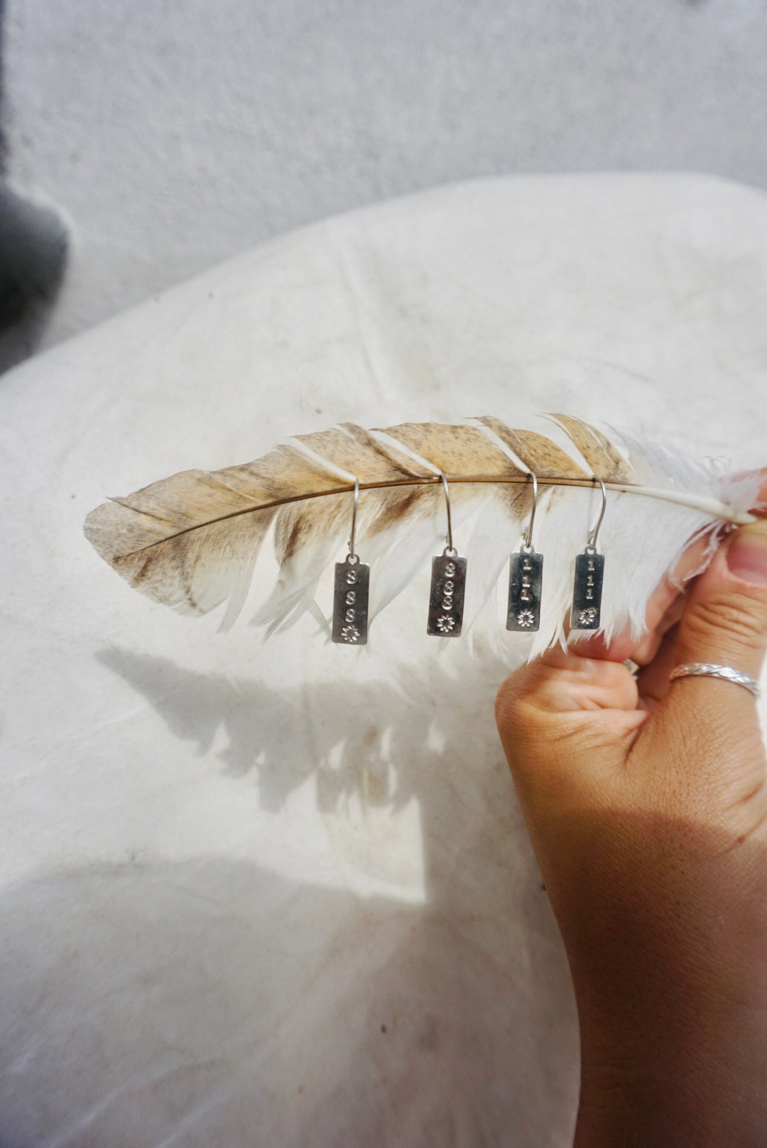 ‘Angel Number Tag Charmer Latchback Earrings // Sterling Silver