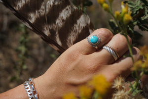 ‘Mini Feather Cut Ring #3 SIZE 5 // Sterling + Kingman Turquoise