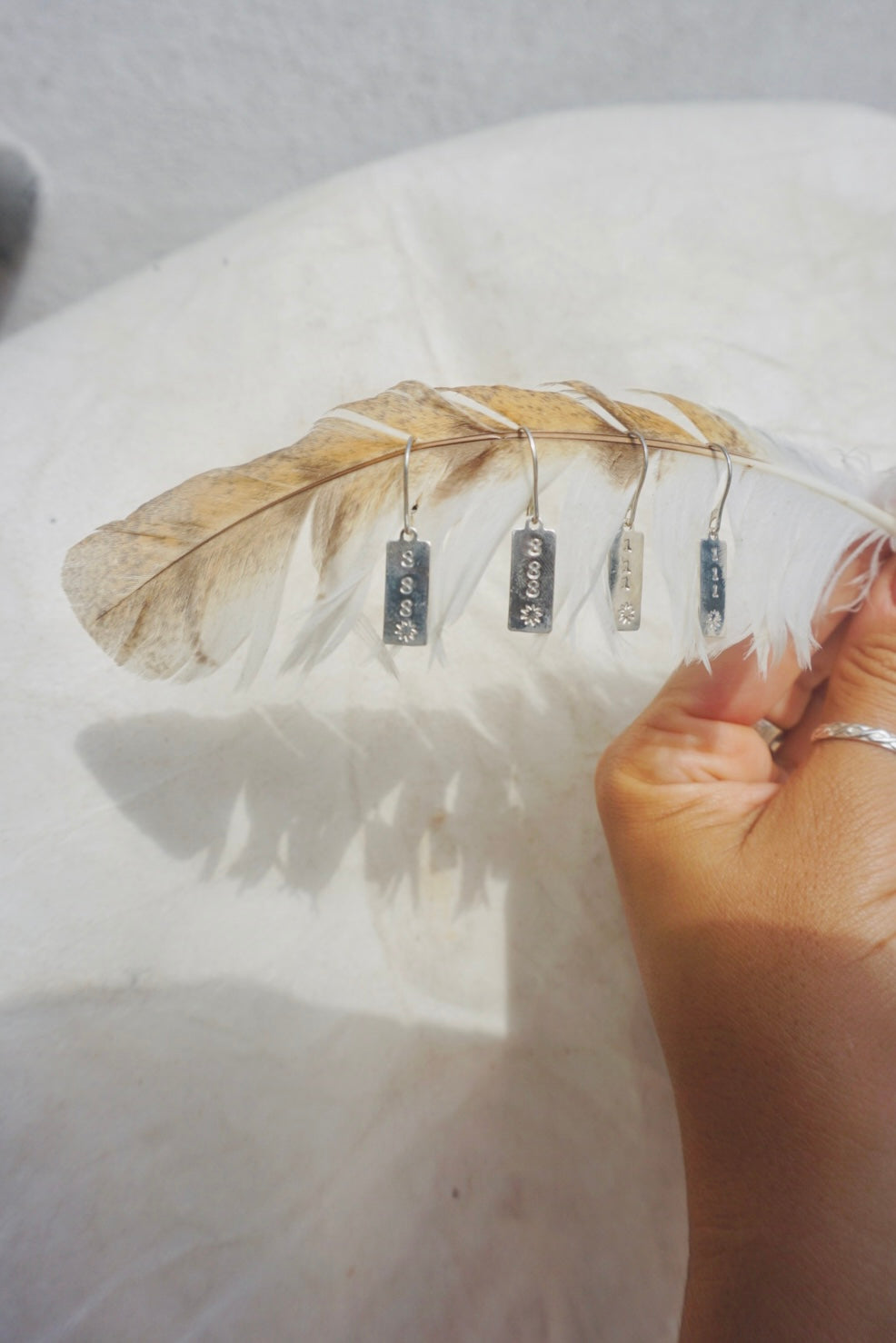 ‘Angel Number Tag Charmer Latchback Earrings // Sterling Silver
