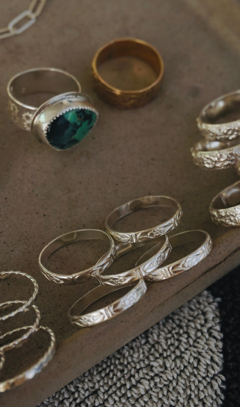 ‘Stacker Band #1 — Cabin Floral Sterling Silver Band
