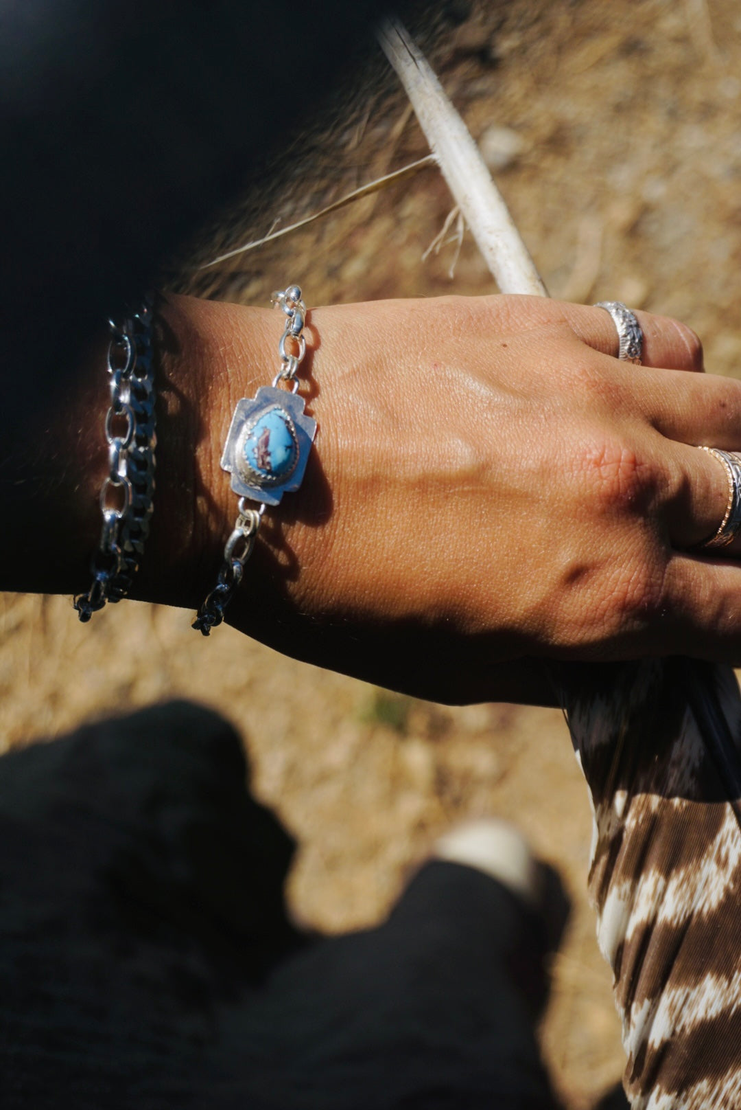 Four Directions Oval Link Turquoise Bracelet // Lavender Turquoise + Sterling Silver