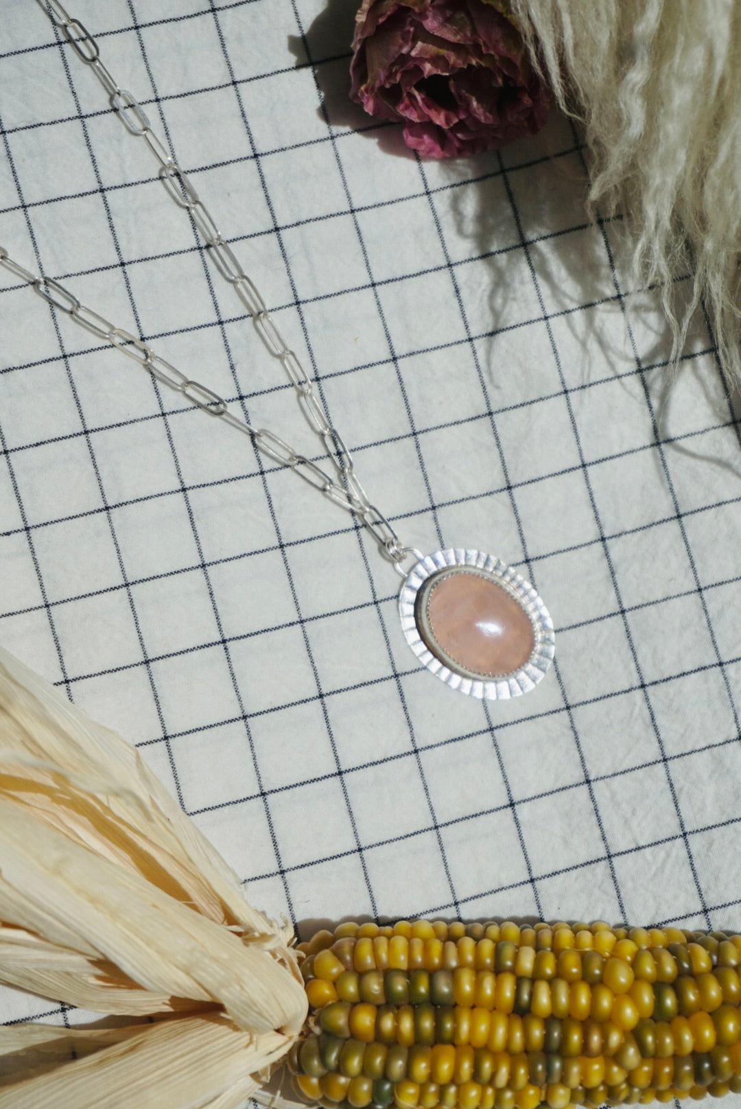 Band of Venus Necklace // Rose Quartz + Paperclip Chain