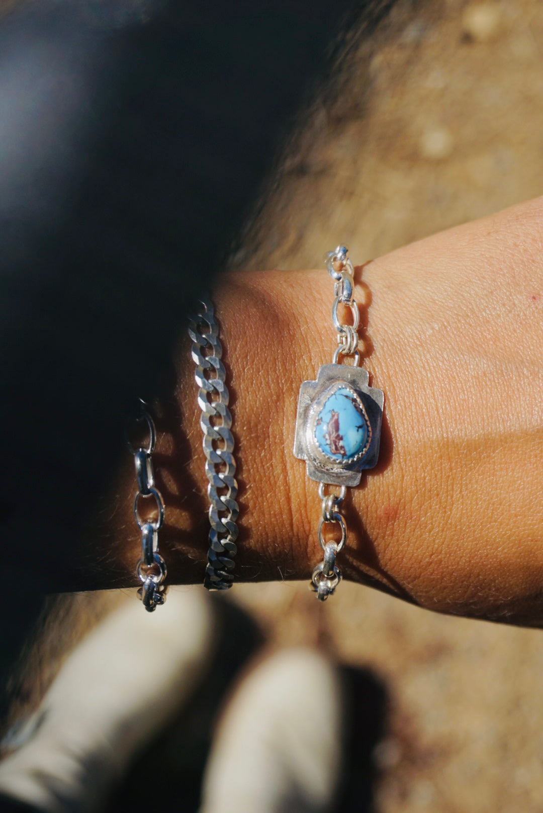 Four Directions Oval Link Turquoise Bracelet // Lavender Turquoise + Sterling Silver