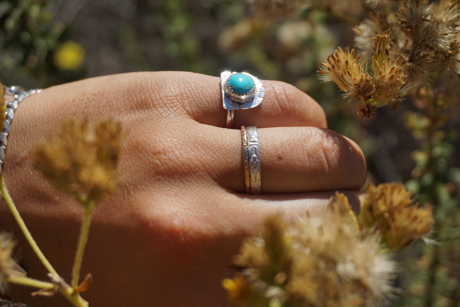 ‘Mini Feather Cut Ring #7 SIZE 5 // Sterling + Kingman Turquoise