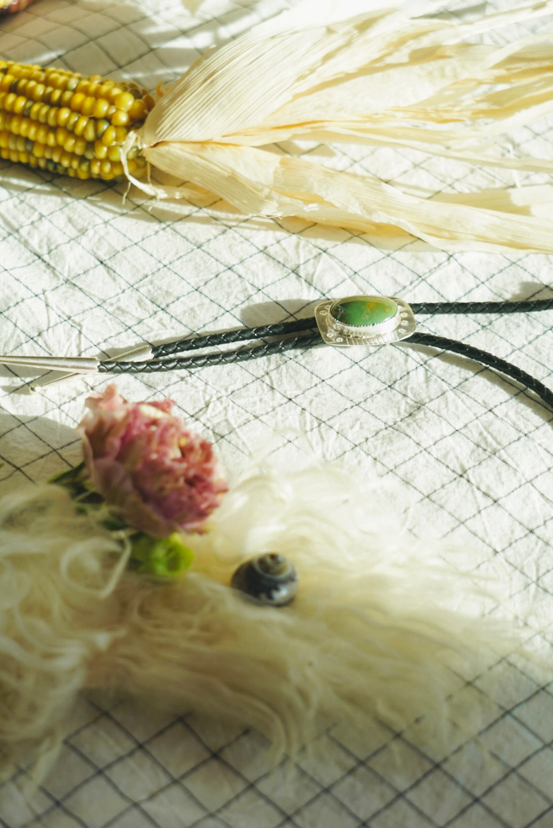 Of-the-World Western Bolo // Forest Green Pilot Mountain Turquoise, Genuine Leather + Sterling Silver