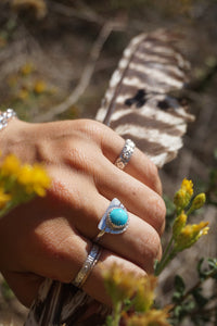 ‘Mini Feather Cut Ring #1 SIZE 7.5 // Sterling + Kingman Turquoise