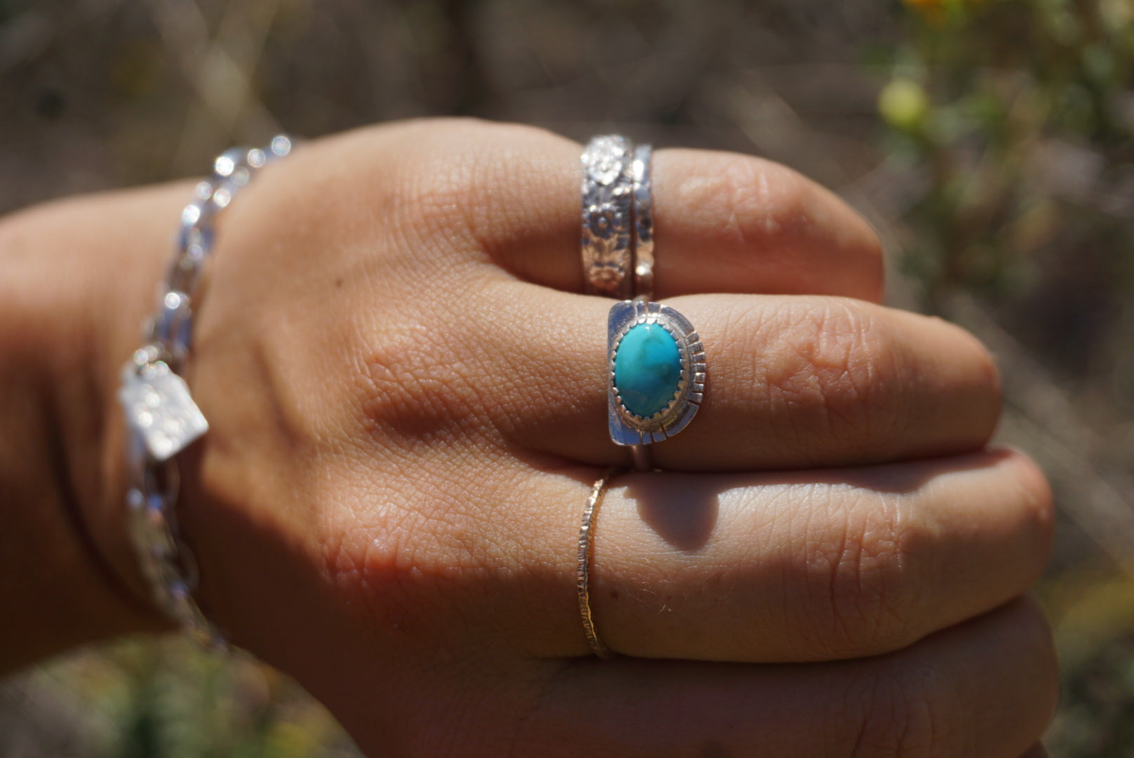 ‘Mini Feather Cut Ring #8 SIZE 6 // Sterling + Kingman Turquoise