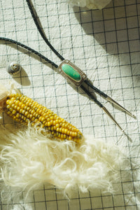 Of-the-World Western Bolo // Aqua Pilot Mountain Turquoise, Genuine Leather + Sterling Silver