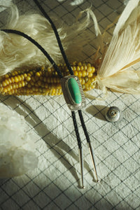 Of-the-World Western Bolo // Aqua Pilot Mountain Turquoise, Genuine Leather + Sterling Silver