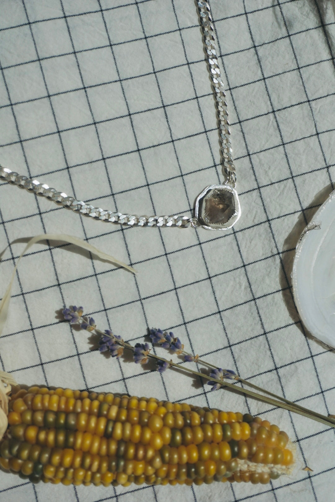 The Mini Abundance Necklace // Sterling Silver + Natural Faceted Smokey Quartz