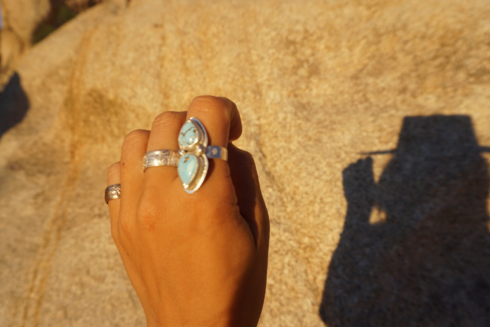 Floral Band Ring, Double Stone, Size 9.25 // Lavender Turquoise + Sterling Silver