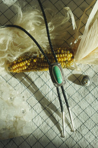 Of-the-World Western Bolo // Aqua Pilot Mountain Turquoise, Genuine Leather + Sterling Silver