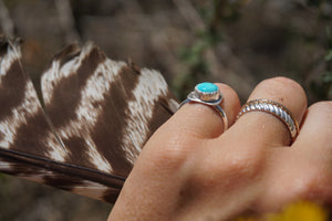 ‘Mini Feather Cut Ring #3 SIZE 5 // Sterling + Kingman Turquoise