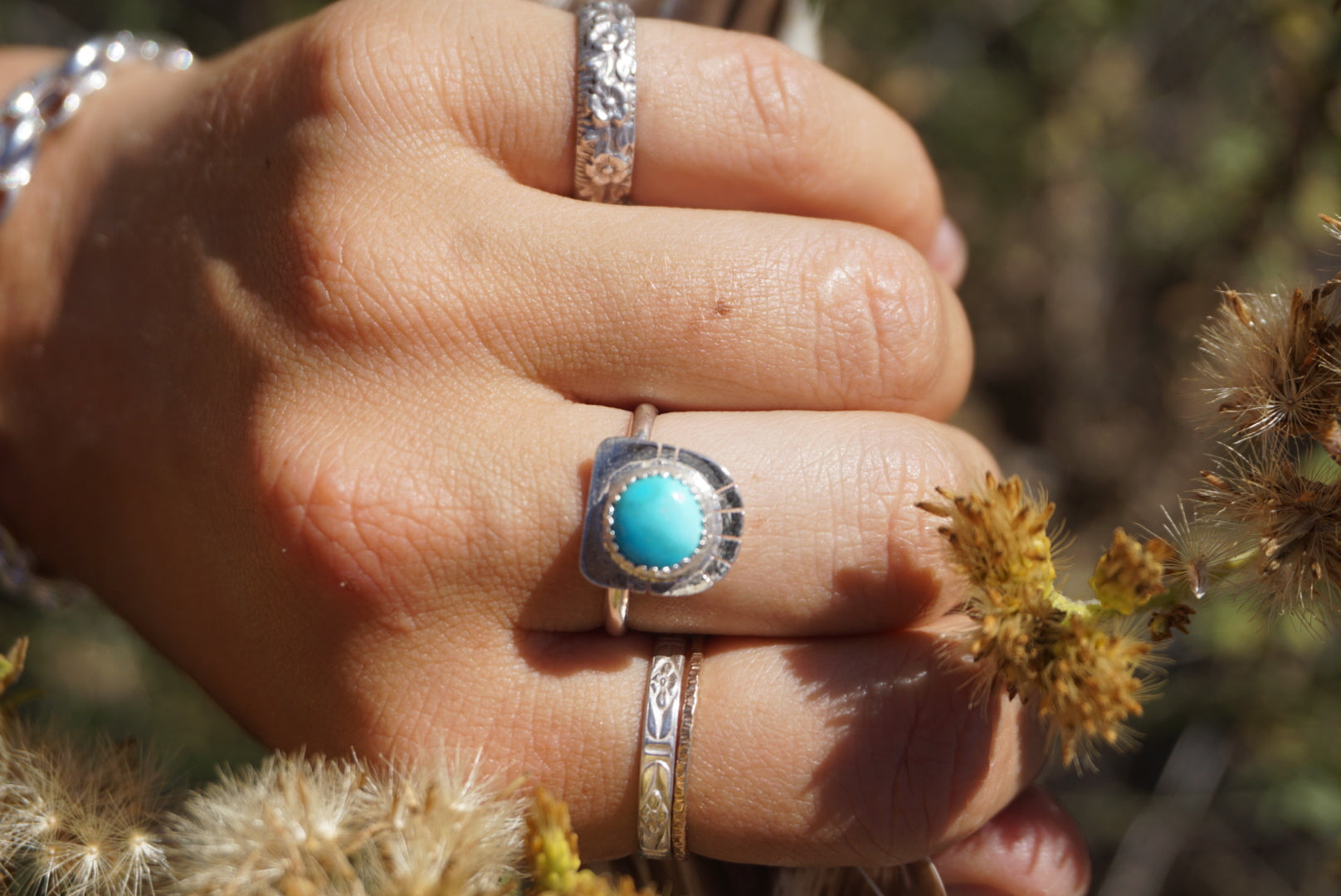 ‘Mini Feather Cut Ring #2 SIZE 8 // Sterling + Kingman Turquoise