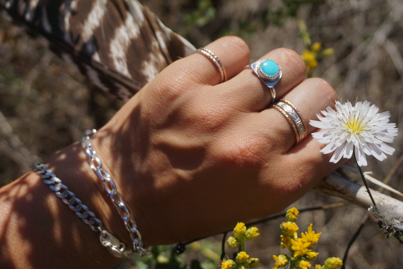 ‘Mini Feather Cut Ring #4 SIZE 7 // Sterling + Kingman Turquoise