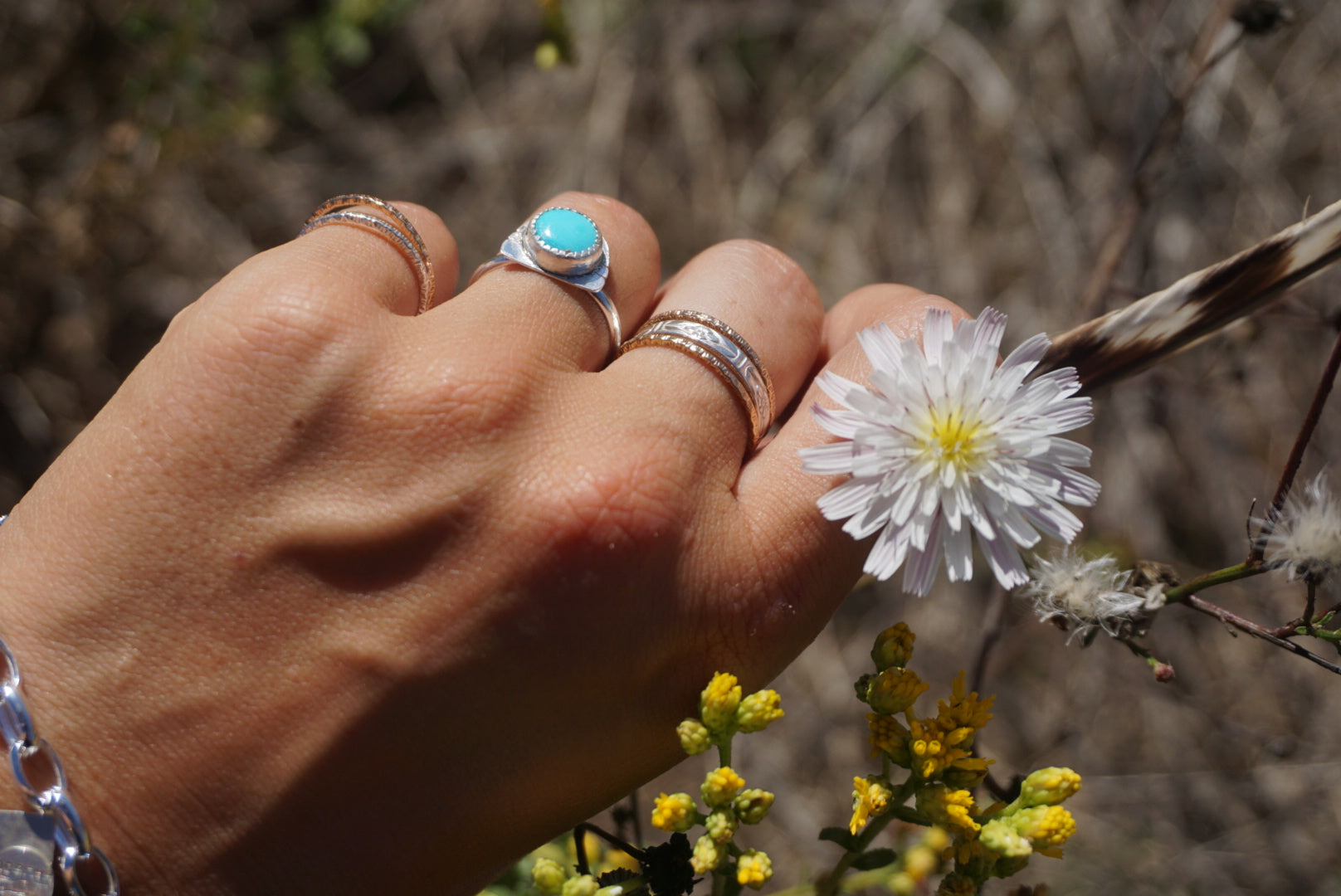 ‘Mini Feather Cut Ring #4 SIZE 7 // Sterling + Kingman Turquoise