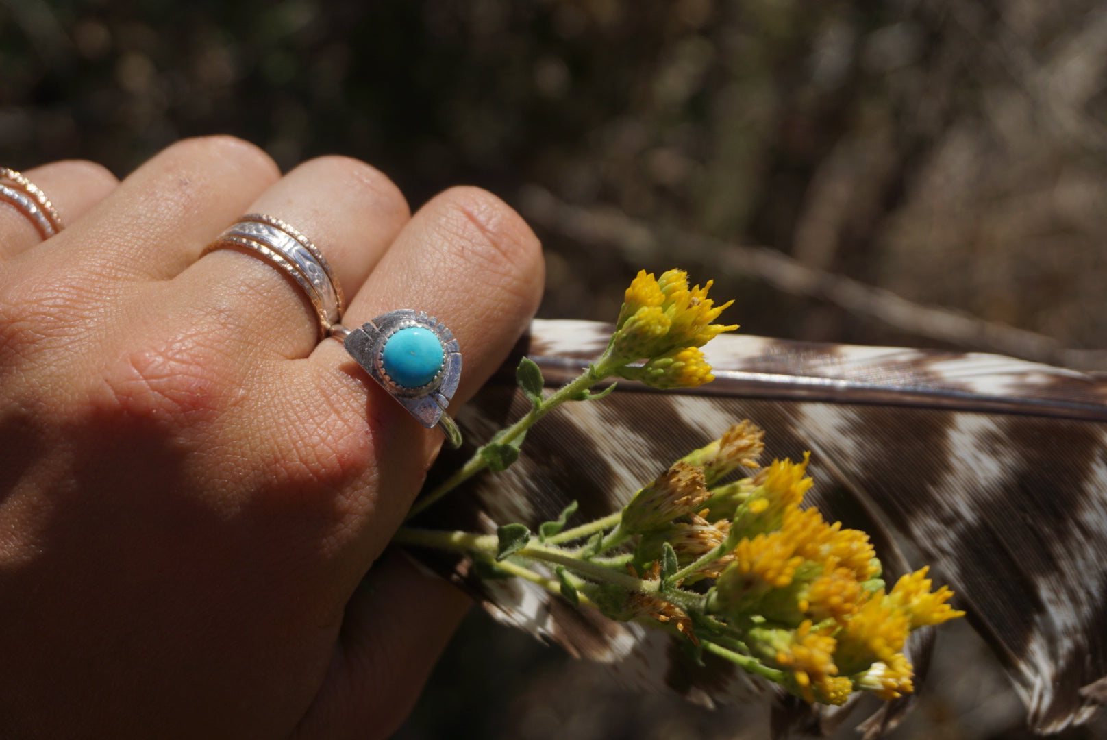 ‘Mini Feather Cut Ring #5 SIZE 11 // Sterling + Kingman Turquoise