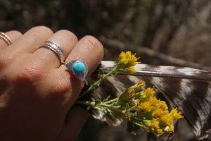 ‘Mini Feather Cut Ring #5 SIZE 11 // Sterling + Kingman Turquoise
