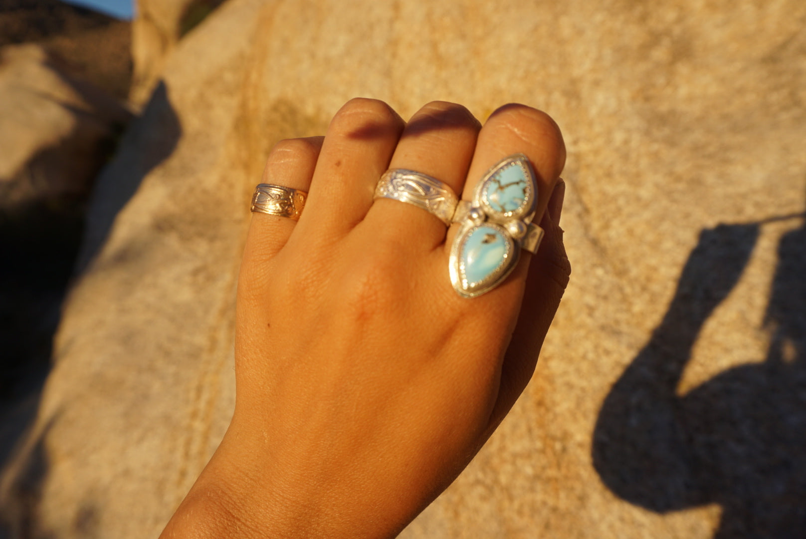 Floral Band Ring, Double Stone, Size 9.25 // Lavender Turquoise + Sterling Silver