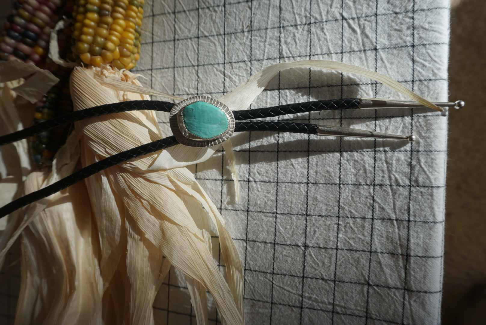 Of-the-World Western Bolo #11 // Marfa Turquoise, Genuine Leather + Sterling Silver