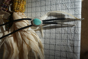 Of-the-World Western Bolo #11 // Marfa Turquoise, Genuine Leather + Sterling Silver