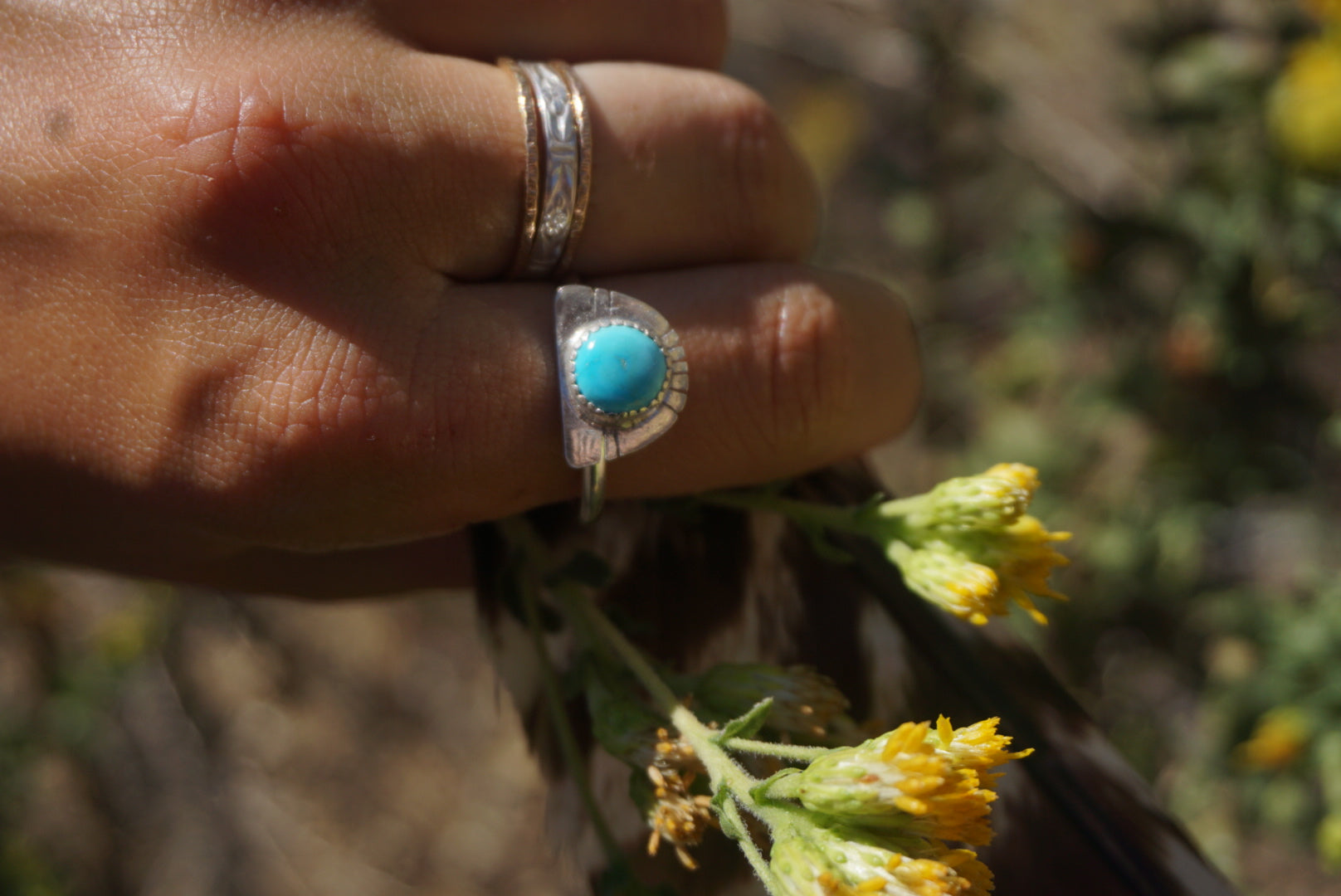 ‘Mini Feather Cut Ring #5 SIZE 11 // Sterling + Kingman Turquoise