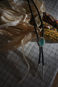 Of-the-World Western Bolo #11 // Marfa Turquoise, Genuine Leather + Sterling Silver