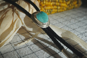 Of-the-World Western Bolo #11 // Marfa Turquoise, Genuine Leather + Sterling Silver