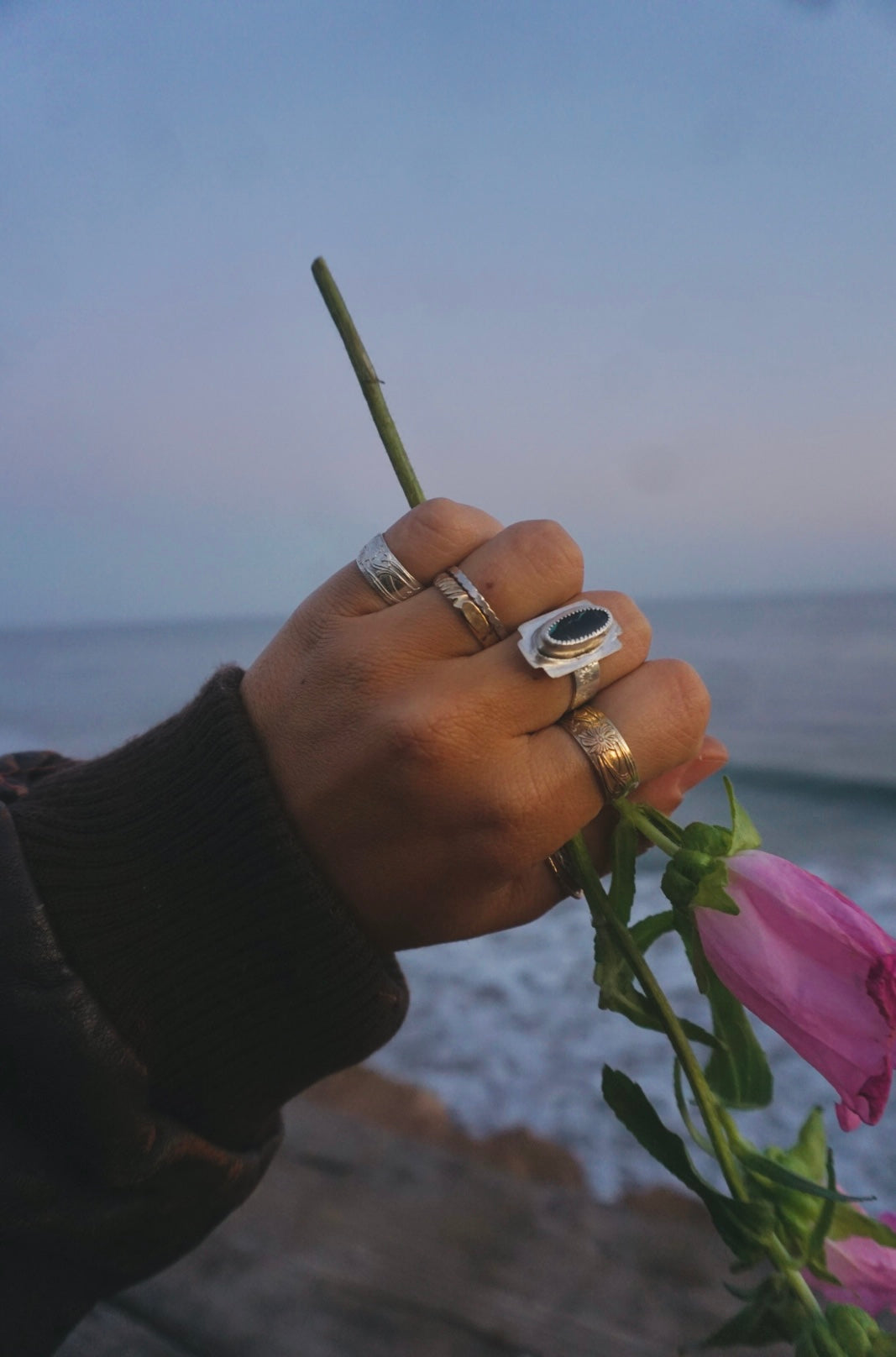 ‘Stacker Band #5 —  Palma Flower Sterling Silver Band