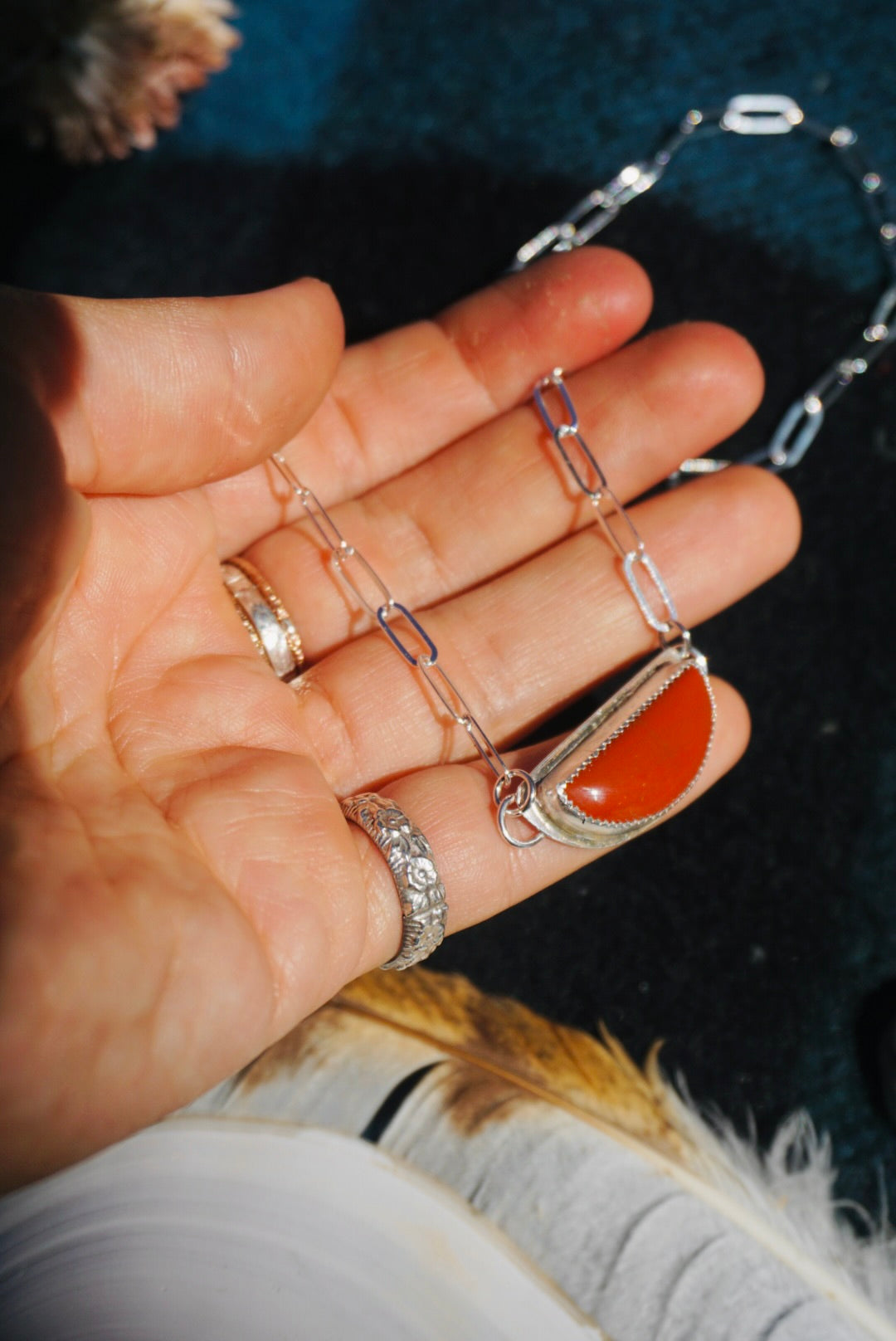Red Sky At Night Necklace // Red Jasper + Paperclip Chain