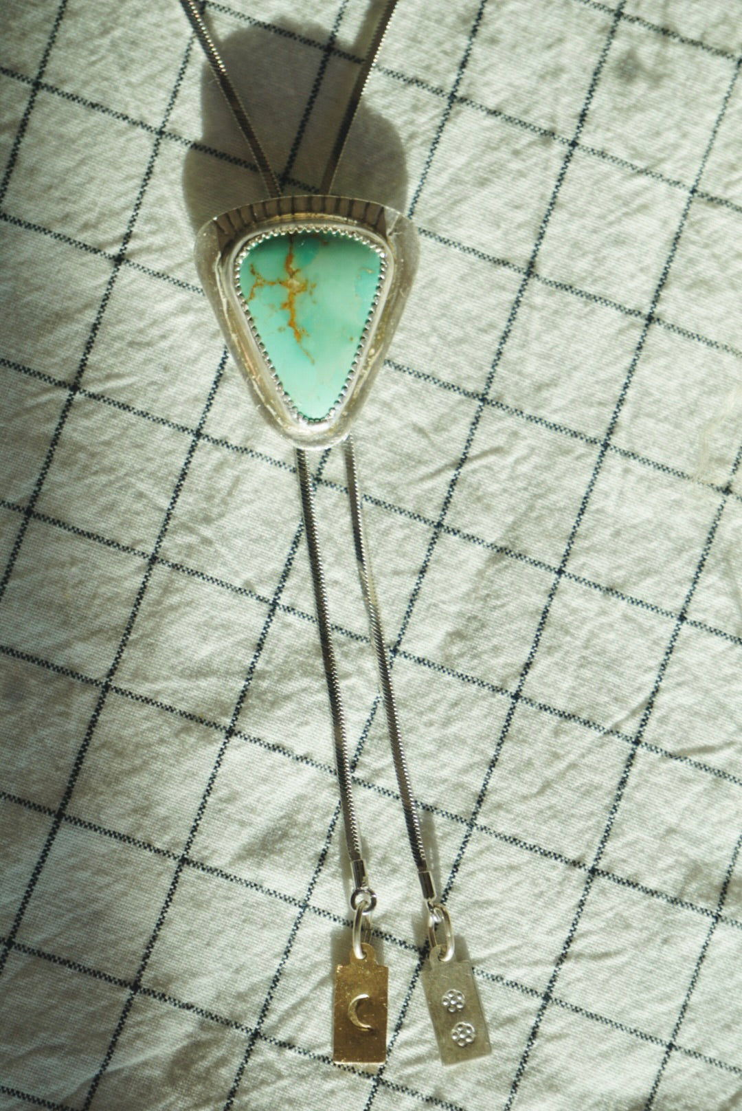 Sterling + Stone Minimal Bolo Necklace // Aqua Pilot Mountain Turquoise