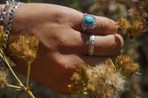 ‘Mini Feather Cut Ring #7 SIZE 5 // Sterling + Kingman Turquoise
