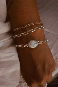 Silver Lining Oval Link Turquoise Bracelet // White Buffalo Turquoise + Sterling Silver