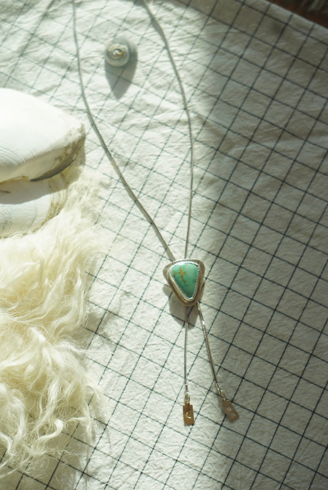 Sterling + Stone Minimal Bolo Necklace // Aqua Pilot Mountain Turquoise