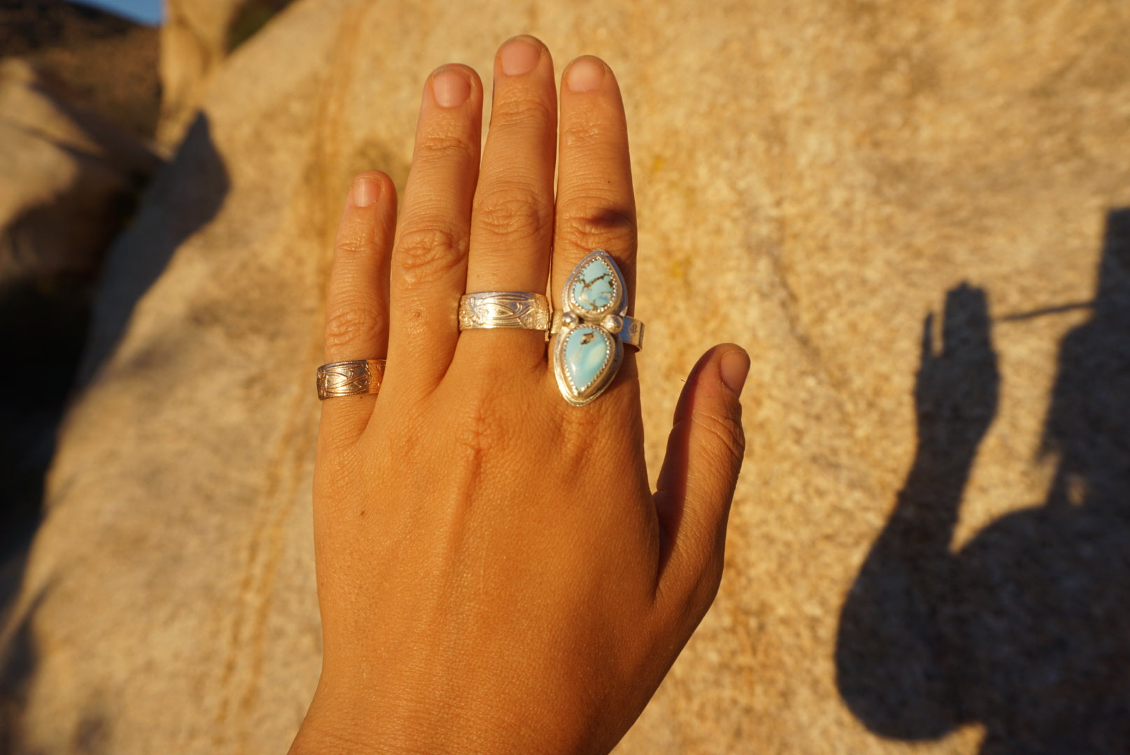 Floral Band Ring, Double Stone, Size 9.25 // Lavender Turquoise + Sterling Silver