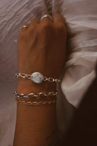 Silver Lining Oval Link Turquoise Bracelet // White Buffalo Turquoise + Sterling Silver