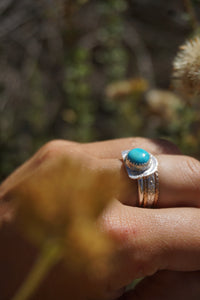 ‘Mini Feather Cut Ring #6 SIZE 7.5 // Sterling + Kingman Turquoise