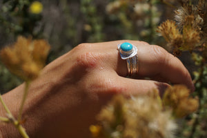 ‘Mini Feather Cut Ring #6 SIZE 7.5 // Sterling + Kingman Turquoise